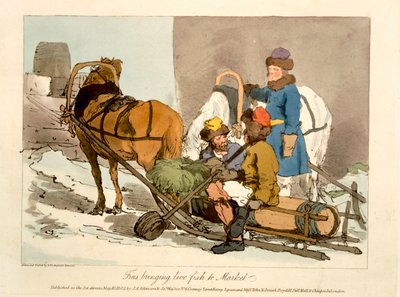 Fins Bringing Live Fish to Market, etched by the artist, published 1804 by John Augustus Atkinson